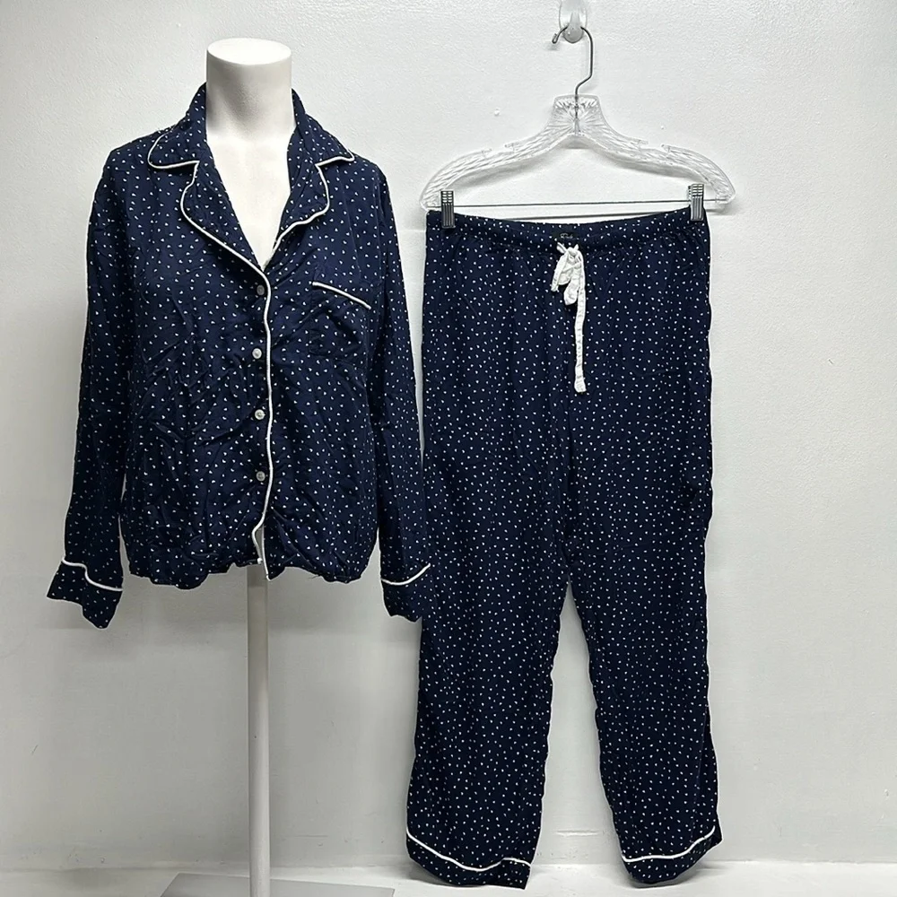 Rails Pajamas Set 2 Piece Long Sleeve Top & Pants Mini Hearts Navy Blue Small